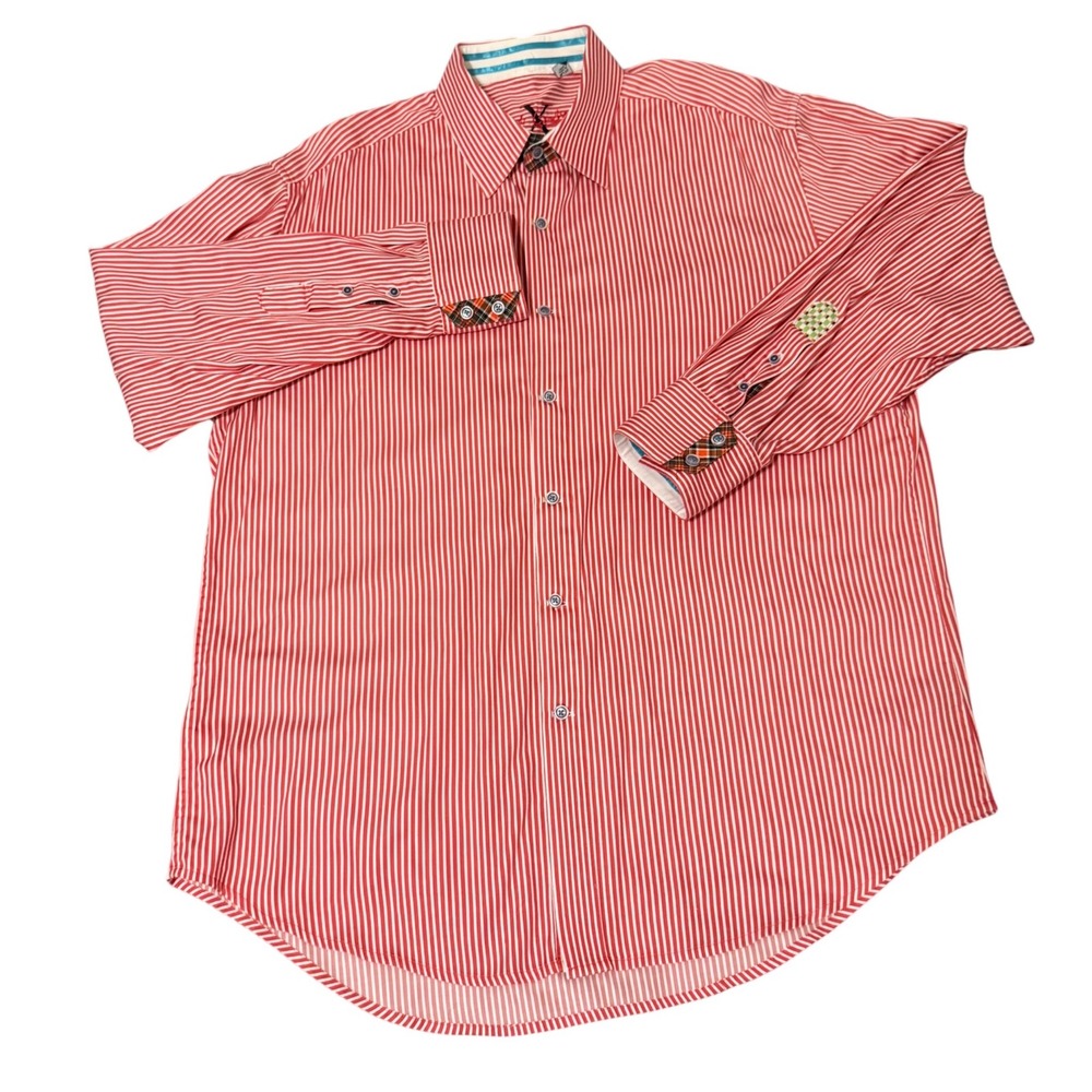 Robert Graham Mens XL Red White Striped Long Sleeve Button Down Shirt Cotton